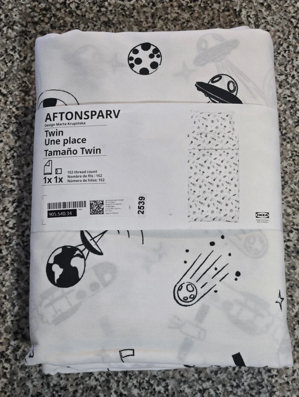 Retired IKEA AFTONSPARV Twin Duvet Cover - White and Black Space Print